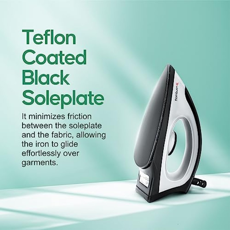 Longway Kwid Light Weight Non-Stick Teflon Coated Dry Iron, Electric Iron for Clothes (1100 Watt, Black)