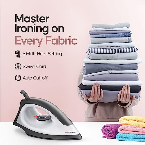 Longway Kwid Light Weight Non-Stick Teflon Coated Dry Iron, Electric Iron for Clothes (1100 Watt, Black) Longway Kwid Light Weight Non-Stick Teflon Coated Dry Iron, Electric Iron for Clothes (1100 Watt, Black)