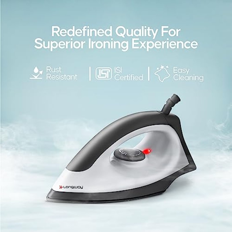 Longway Kwid Light Weight Non-Stick Teflon Coated Dry Iron, Electric Iron for Clothes (1100 Watt, Black)