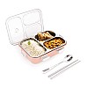 Attro Bento 3 Compartment Stainless Steel Lunch Box with Steel Cutlery Inside 750 ml Pink