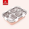 Attro Bento 3 Compartment Stainless Steel Lunch Box with Steel Cutlery Inside 750 ml Pink