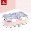 Attro Bento 3 Compartment Stainless Steel Lunch Box with Steel Cutlery Inside 750 ml Pink