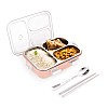 Attro Bento 3 Compartment Stainless Steel Lunch Box with Steel Cutlery Inside 750 ml Pink