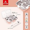 Attro Bento 3 Compartment Stainless Steel Lunch Box with Steel Cutlery Inside 750 ml Pink