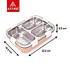 Attro Bento 3 Compartment Stainless Steel Lunch Box with Steel Cutlery Inside 750 ml Pink