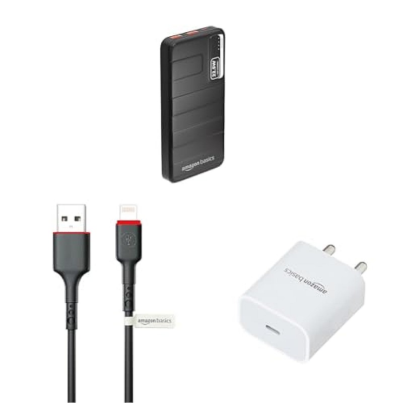 Airtree 10000mAh 22.5W Lithium-Polymer Power Bank Triple Output Fast Charging, Black, Type-C Cable Included