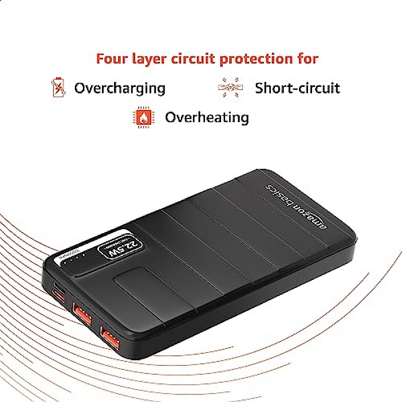 Airtree 10000mAh 22.5W Lithium-Polymer Power Bank Triple Output Fast Charging, Black, Type-C Cable Included