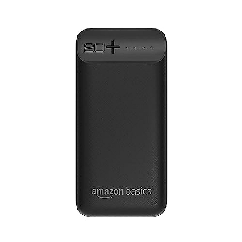 Amazon Basics 20000mAh 12W Lithium-Polymer Power Bank Dual Input, Dual Output Black, Type-C Cable Included