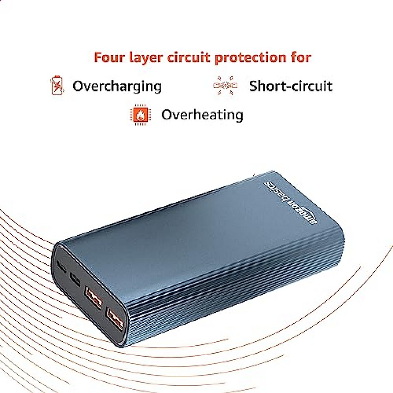 amazon basics 10000mAh 12W Lithium-Polymer Power Bank Dual Input, Dual Output Black