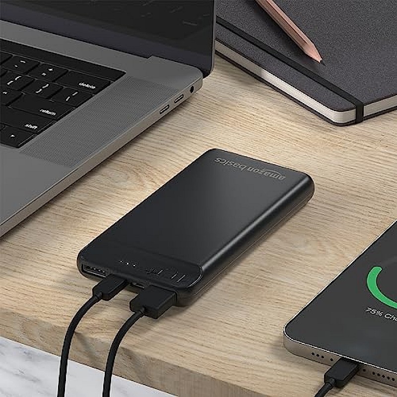 amazon basics 10000mAh 12W Lithium-Polymer Power Bank Dual Input, Dual Output Black