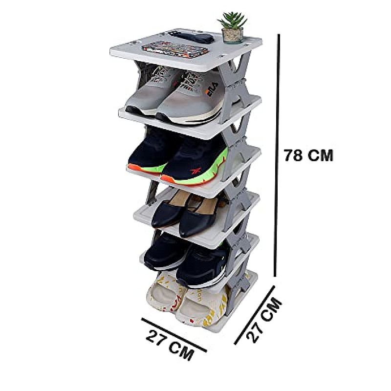 Airtree Plastic 6 Layer Shoe Rack Stand Storage Organizer Cabinet Durable Portable Shoe Organiser Creative Shoe Rack)