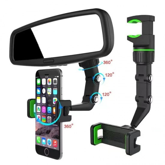 AIRTREE Car Rear View Mirror Rotatable Holder, 360° Car Mounted Hanging Clip Holder for All Universal Mobile Phones &GPS Holder