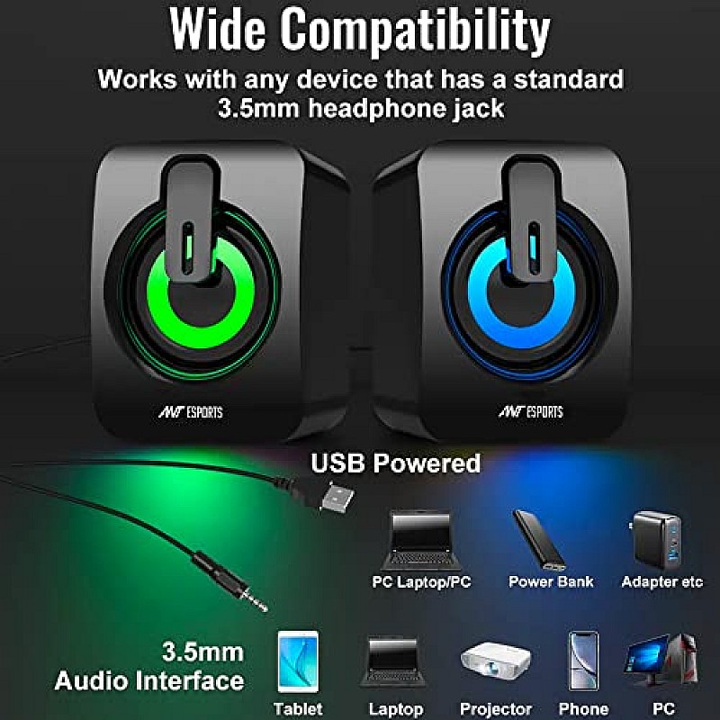 Ant Esports GS170 Gaming Speaker For PC, Stereo 2.0 USB Powered Desktop Speaker 