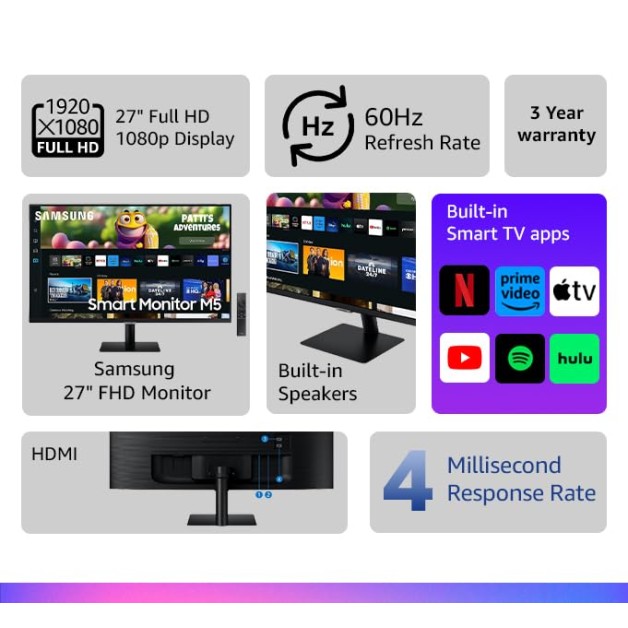 Samsung 27-Inch LCD M5 FHD Smart Monitor, Mouse and Keyboard Control Ls27Cm500Ewxxl Black Samsung 27-Inch LCD M5 FHD Smart Monitor, Mouse and Keyboard Control Ls27Cm500Ewxxl Black