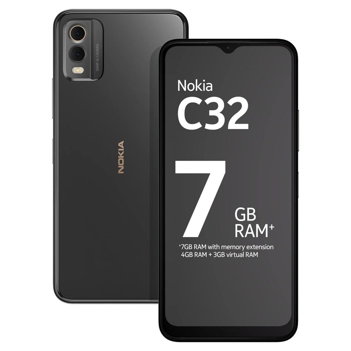 Nokia C32 with 50MP Dual Rear AI Camera 6GB RAM, 128GB Storage Black refurbished