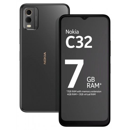 Nokia C32 with 50MP Dual Rear AI Camera  6GB RAM, 128GB Storage Black Refurbished