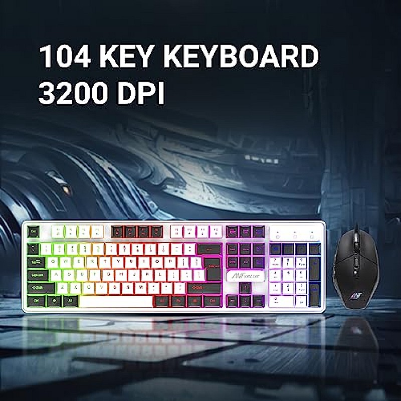 Ant Value KK1002 Wired Gaming Keyboard & Mouse Combo, 104 Silent keys, Backlit Rainbow LED Keyboard