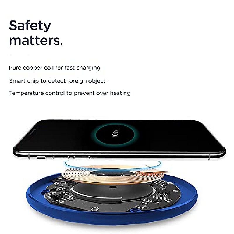 Pebble Sense Pro -Ultra Fast Qi-Certified 15W Max Fast Wireless Charging Pad, Compatible with (No AC Adapter)