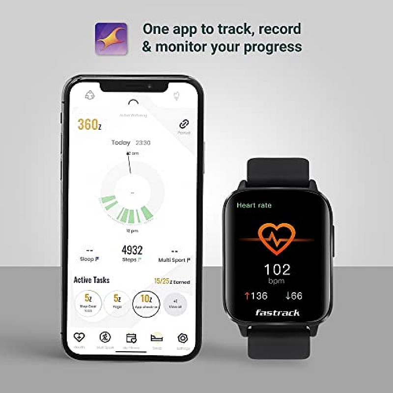 Fastrack Reflex Curv Unisex Activity Tracker Smart Watch, 2.5D Curved Display Black