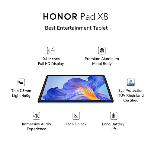 HONOR Pad X8 with 25.65cm (10.1 inch) FHD Display, 4GB RAM 64GB ROM, Mediatek MT8786, Android 12 WiFi Tablet, Blue Hour HONOR Pad X8 with 25.65cm (10.1 inch) FHD Display, 4GB RAM 64GB ROM, Mediatek MT8786, Android 12 WiFi Tablet, Blue Hour