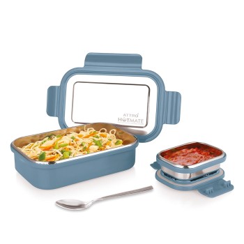 Attro Hotmate Stainless Steel Insulated Airtight Leak-Proof Lunch Box Unbreakable Lid,Snacks Tiffin for Kids,Light Weight Pastel Blue