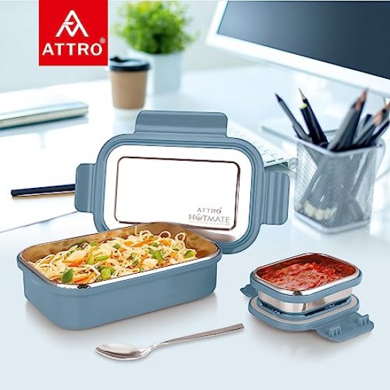 Attro Hotmate Stainless Steel Insulated Airtight Leak-Proof Lunch Box Unbreakable Lid,Snacks Tiffin for Kids,Light Weight Pastel Blue