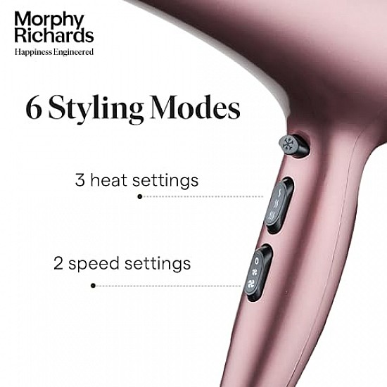 Morphy Richards Stylist Care HD222DC Professional Hair Dryer With Diffuser Wine Red And Silver Chrome