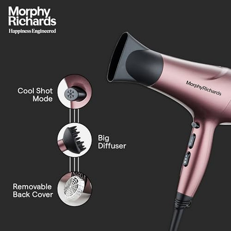 Morphy Richards Stylist Care HD222DC Professional Hair Dryer With Diffuser Wine Red And Silver Chrome