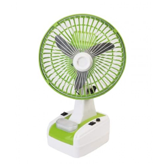 Globex 8-Inch Rechargeable Table Fan with LED Lamp 400 mm Ultra High Speed 3 Blade Table Fan (Green)