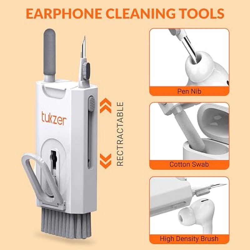 Tukzer Multifunctional 8-in-1 Cleaning Kit for Earbuds Gadget Mobile Tablet Laptop Computer Keyboard White