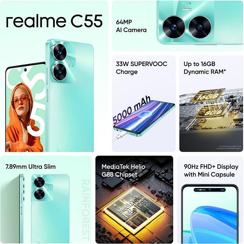 realme C55 (Rainforest, 8GB RAM, 128 Storage) Refurbished