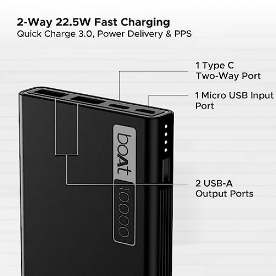 boAt Energyshroom PB300 Powerbank with 10000mAh Battery, 22.5w Fast Charging Carbon Black