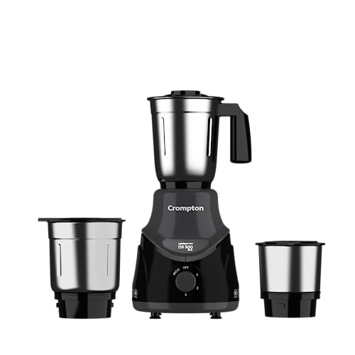 Crompton DS 500 BLK 500-Watt Mixer Grinder with Powertron Motor Motor Vent-X Technology (3 Stainless Steel Jars, Black Grey Crompton DS 500 BLK 500-Watt Mixer Grinder with Powertron Motor Motor Vent-X Technology (3 Stainless Steel Jars, Black Grey