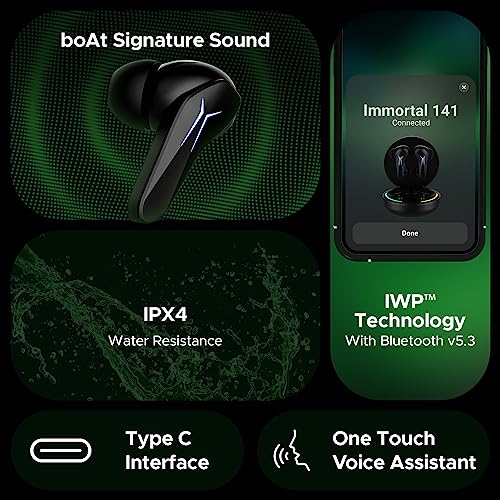 boAt Immortal 141 TWS Gaming in Ear Earbuds with Enx Tech,Up to 40 Hrs Playtime Beast Mode, Ipx4 (Black Sabre) boAt Immortal 141 TWS Gaming in Ear Earbuds with Enx Tech,Up to 40 Hrs Playtime Beast Mode, Ipx4 (Black Sabre)