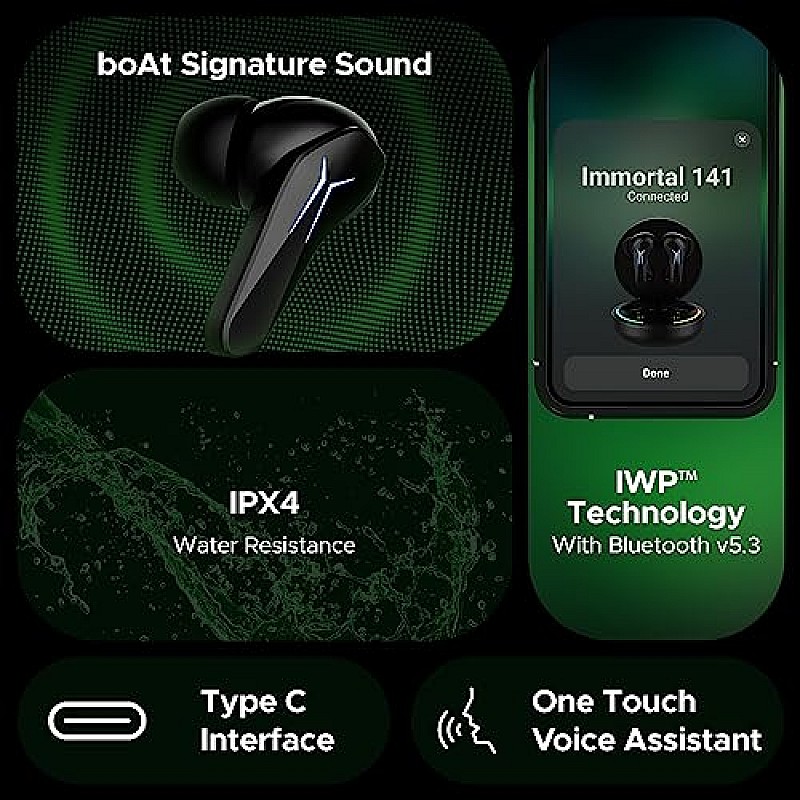 boAt Immortal 141 TWS Gaming in Ear Earbuds with Enx Tech,Up to 40 Hrs Playtime Beast Mode, Ipx4 (Black Sabre)