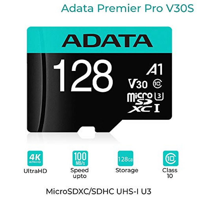 Adata Premier Pro microSDXC/SDHC UHS-I U3 Class 10(V30S) 128GB MicroSD Card