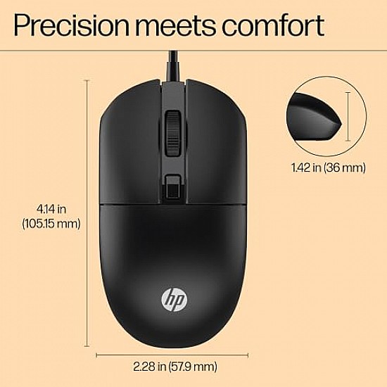 HP M070 Ergonomic Wired Mouse 1600 DPI with Adjustable DPI 1000-1200 3 Years Warranty