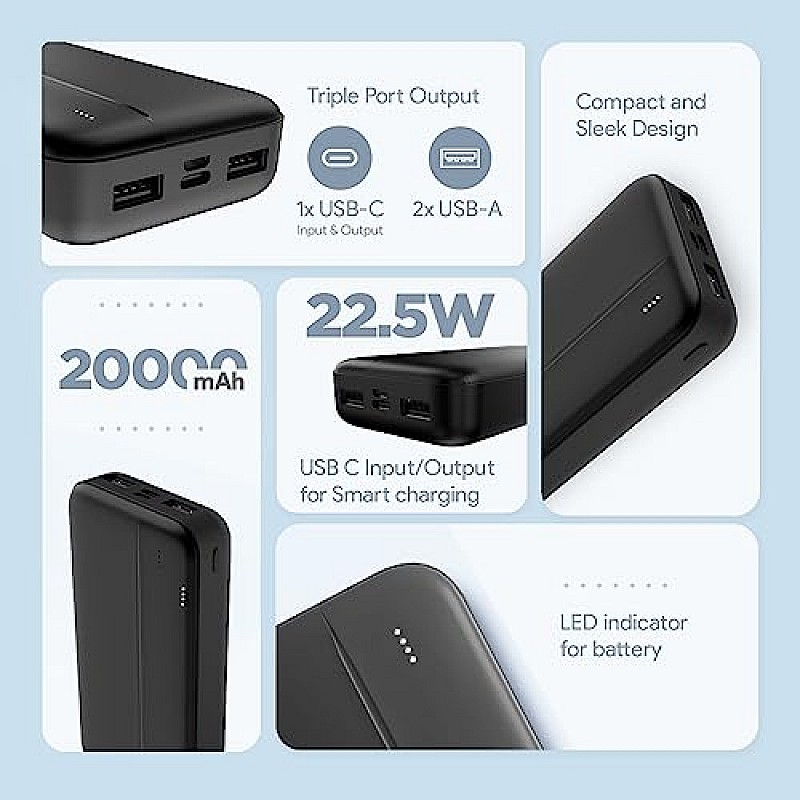 UltraCharge FLiX(Beetel) 20,000mAh QCPD Tripple output 22.5W High-Speed Power Delivery, Power Bank