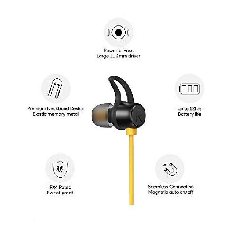 realme Buds Wireless in Ear Bluetooth Earphones with mic Playtime (Yellow)