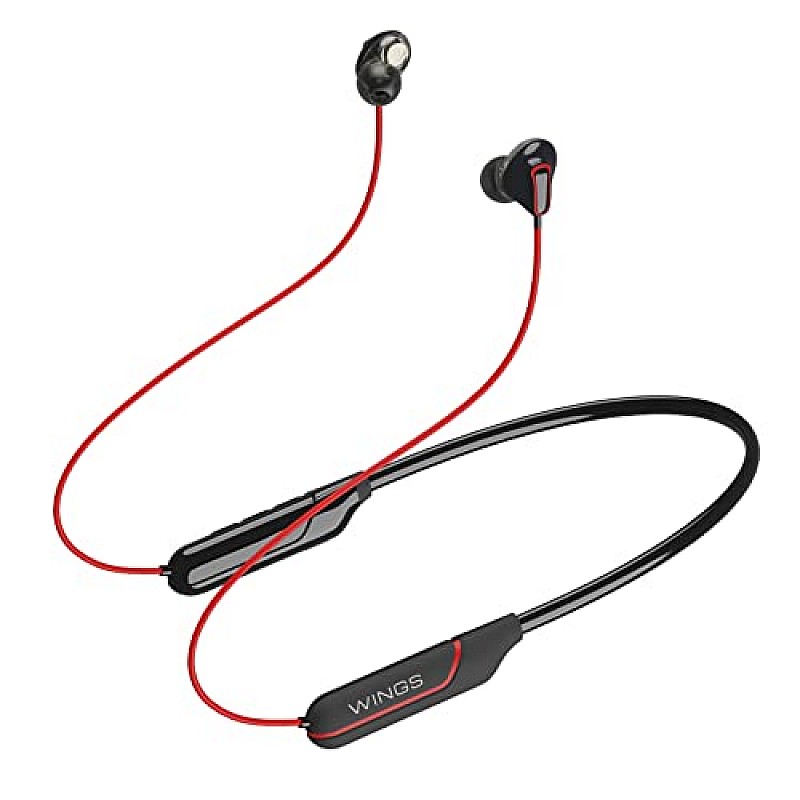 Wings Phantom 1100 Gaming Neckband with ENC, Dual Pairing,‎Red