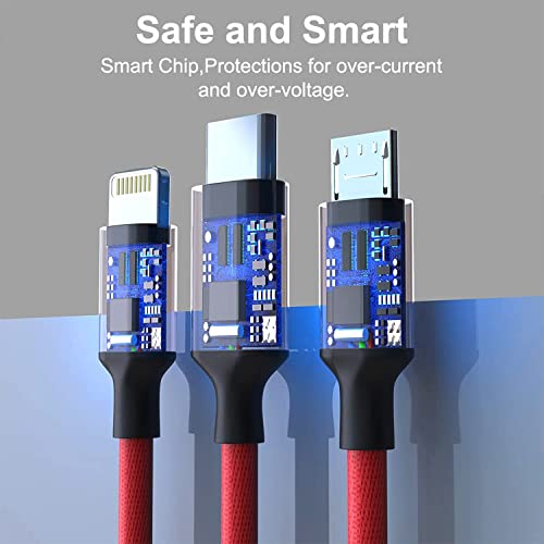 BESTOR Multi Charging Cable 3 in 1 Nylon Braided Multiple USB Fast Charging Cable for Android, iOS and Type C Devices USB Port Connectors (Red) BESTOR Multi Charging Cable 3 in 1 Nylon Braided Multiple USB Fast Charging Cable for Android, iOS and Type C Devices USB Port Connectors (Red)