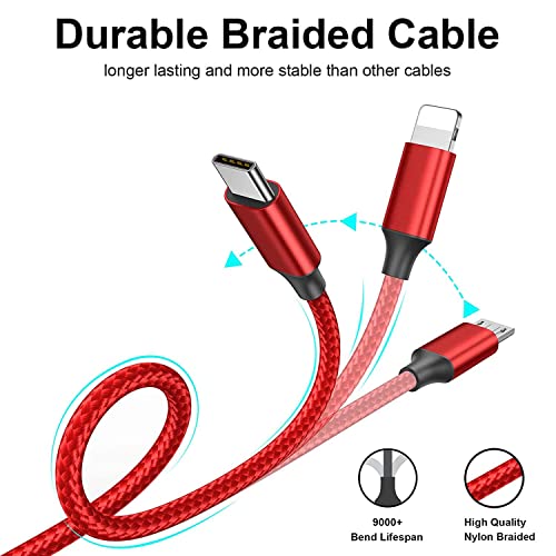 BESTOR Multi Charging Cable 3 in 1 Nylon Braided Multiple USB Fast Charging Cable for Android, iOS and Type C Devices USB Port Connectors (Red) BESTOR Multi Charging Cable 3 in 1 Nylon Braided Multiple USB Fast Charging Cable for Android, iOS and Type C Devices USB Port Connectors (Red)