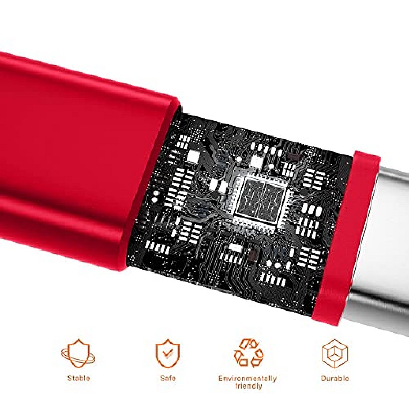 BESTOR Multi Charging Cable 3 in 1 Nylon Braided Multiple USB Fast Charging Cable for Android, iOS and Type C Devices USB Port Connectors (Red)