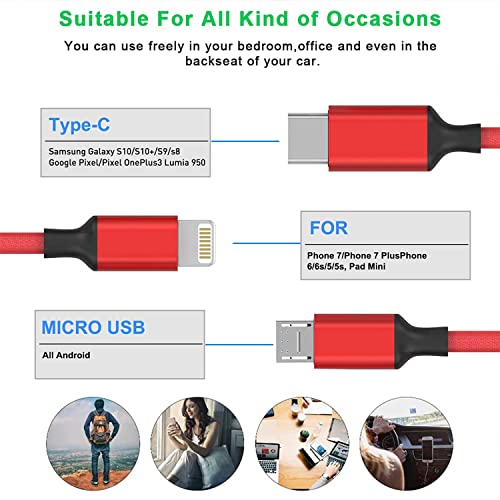BESTOR Multi Charging Cable 3 in 1 Nylon Braided Multiple USB Fast Charging Cable for Android, iOS and Type C Devices USB Port Connectors (Red) BESTOR Multi Charging Cable 3 in 1 Nylon Braided Multiple USB Fast Charging Cable for Android, iOS and Type C Devices USB Port Connectors (Red)