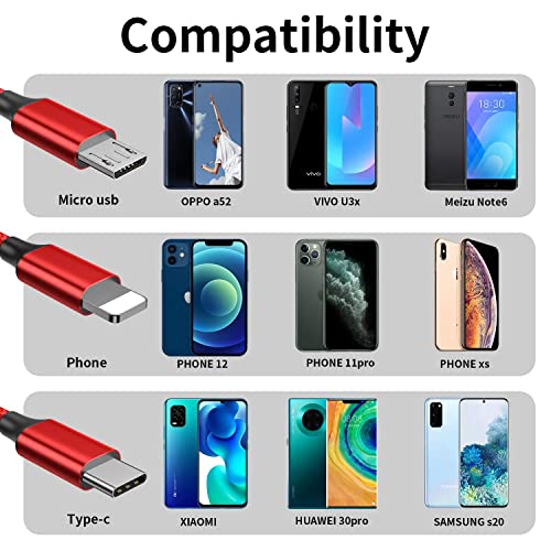 BESTOR Multi Charging Cable 3 in 1 Nylon Braided Multiple USB Fast Charging Cable for Android, iOS and Type C Devices USB Port Connectors (Red) BESTOR Multi Charging Cable 3 in 1 Nylon Braided Multiple USB Fast Charging Cable for Android, iOS and Type C Devices USB Port Connectors (Red)