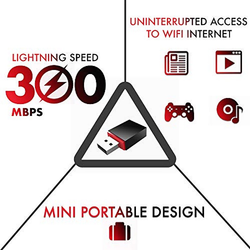 Tenda U3 WiFi Dongle 300Mbps USB Wireless Adapter, 2.4GHz, 2 Internal Antennas, USB 2.0 (Black)