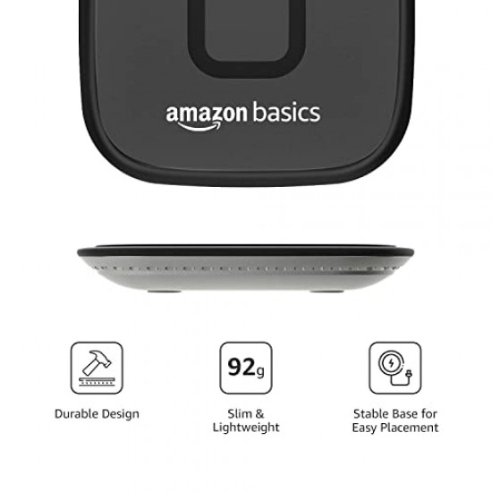 Amazon Basics 15W Qi-Certified Wireless Charging Square Pad Compatible with Pro-Black,