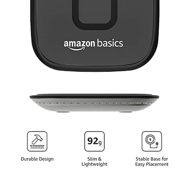 Amazon Basics 15W Qi-Certified Wireless Charging Square Pad Compatible with Pro-Black,