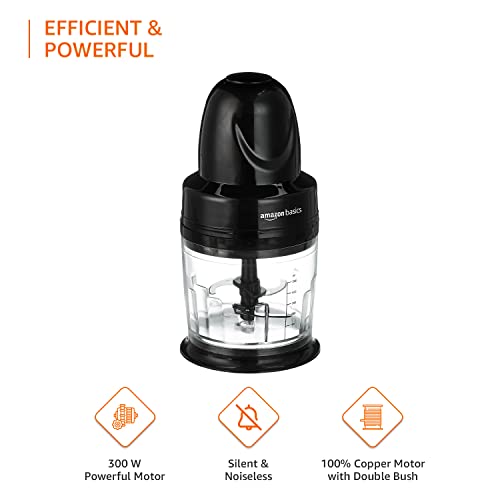 Amazon Basics 300 Watts Wired Electric Chopper with 4-Leaf Rust-Resistant Blades and Unbreakable 830 ml (Black) Amazon Basics 300 Watts Wired Electric Chopper with 4-Leaf Rust-Resistant Blades and Unbreakable 830 ml (Black)