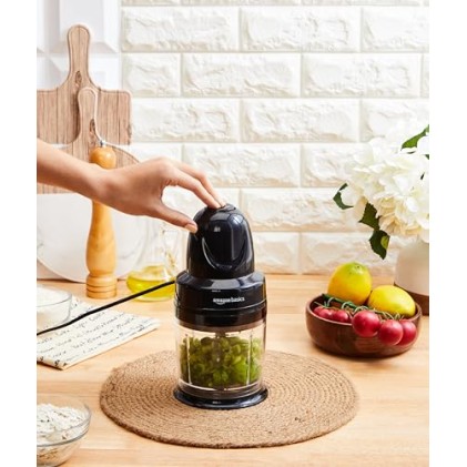 Amazon Basics 300 Watts Wired Electric Chopper with 4-Leaf Rust-Resistant Blades and Unbreakable 830 ml (Black) Amazon Basics 300 Watts Wired Electric Chopper with 4-Leaf Rust-Resistant Blades and Unbreakable 830 ml (Black)